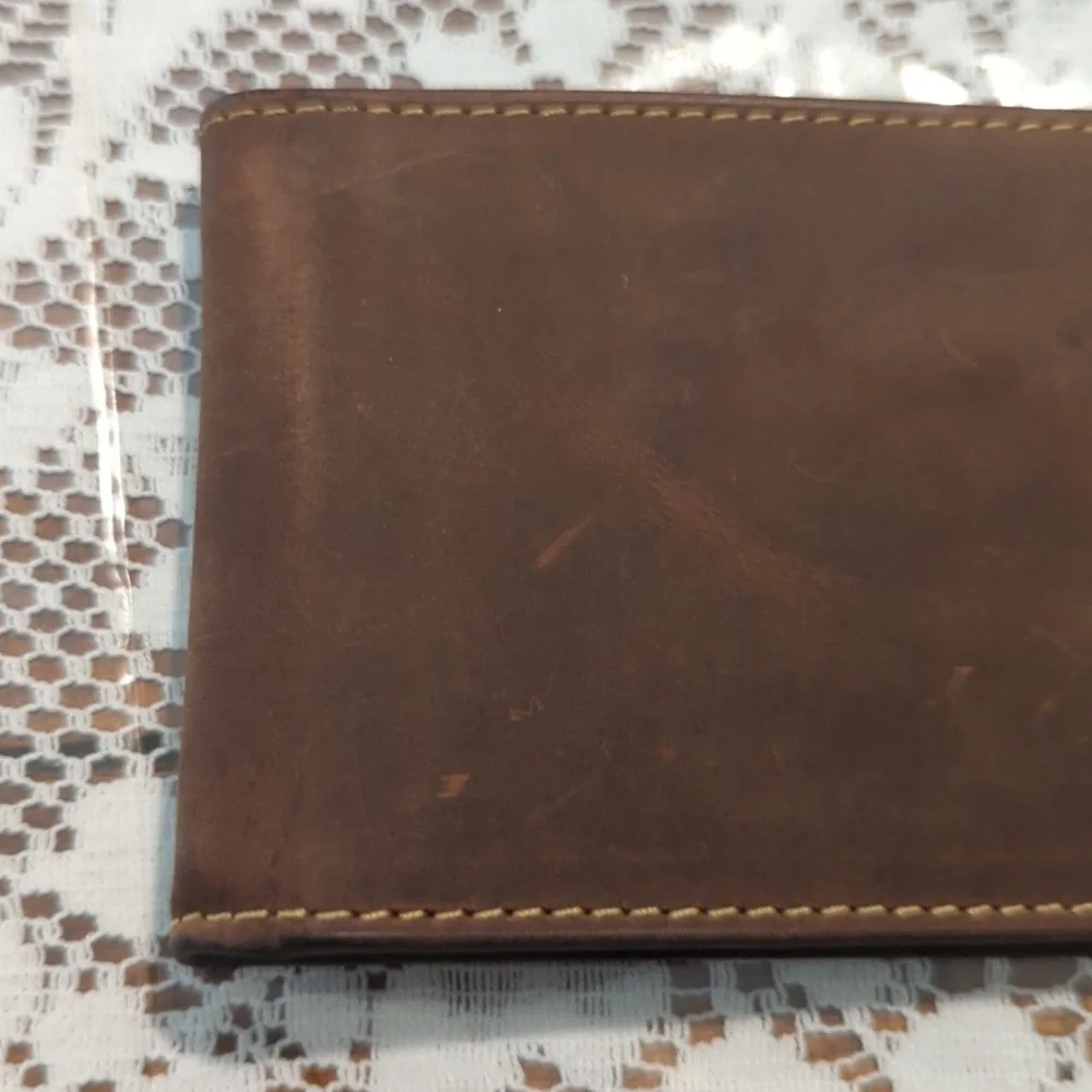 Genuine leather handcrafted wallet RFID protection.